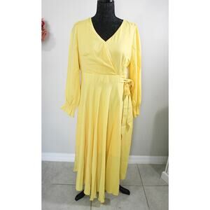 Butter Yellow Midi Wrap Dress with Long Sleeves